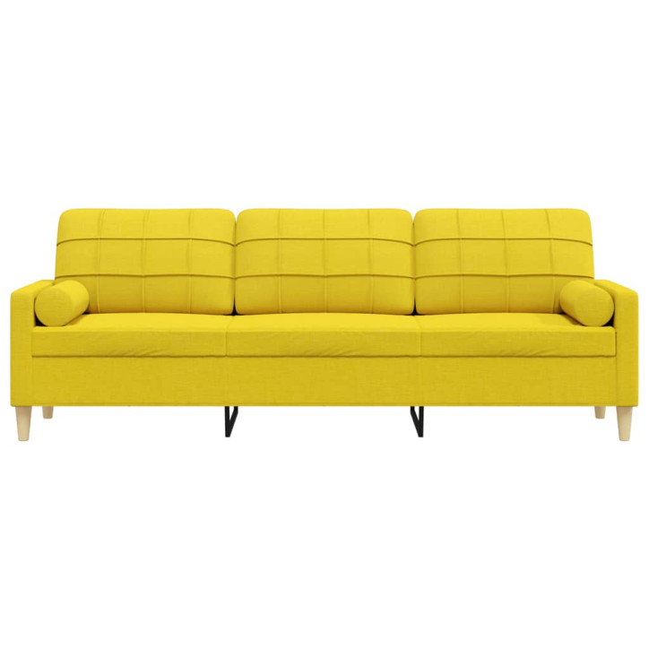 Trivietė sofa su pagalvėlėmis, šviesiai geltona, 210cm, audinys