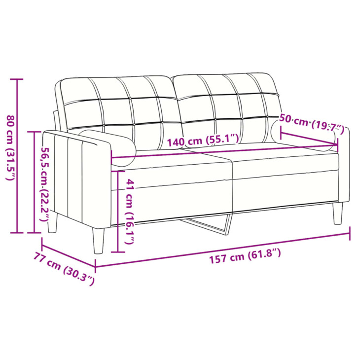 Dvivietė sofa su pagalvėlėmis, šviesiai pilka, 140cm, aksomas