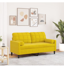 Dvivietė sofa su pagalvėlėmis, geltonos spalvos, 140cm, aksomas