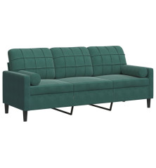 Trivietė sofa su pagalvėlėmis, tamsiai žalia, 180cm, aksomas