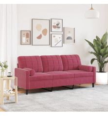 Trivietė sofa su pagalvėlėmis, raudonojo vyno, 180cm, aksomas