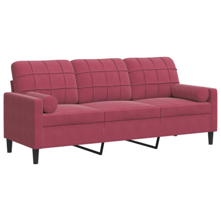 Trivietė sofa su pagalvėlėmis, raudonojo vyno, 180cm, aksomas