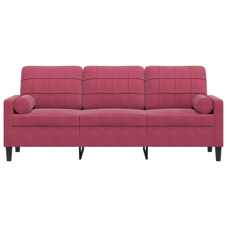 Trivietė sofa su pagalvėlėmis, raudonojo vyno, 180cm, aksomas