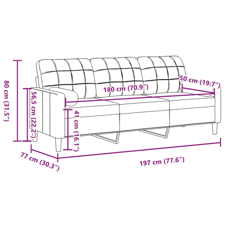 Trivietė sofa su pagalvėlėmis, raudonojo vyno, 180cm, aksomas