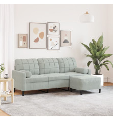 Trivietė sofa su pakoja, šviesiai pilka, 180cm, aksomas