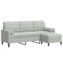 Trivietė sofa su pakoja, šviesiai pilka, 180cm, aksomas