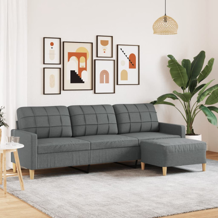 Trivietė sofa su pakoja, tamsiai pilkos spalvos, 210cm, audinys