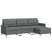 Trivietė sofa su pakoja, tamsiai pilkos spalvos, 210cm, audinys