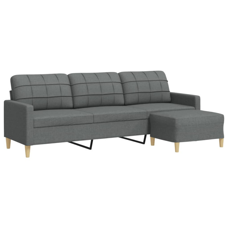 Trivietė sofa su pakoja, tamsiai pilkos spalvos, 210cm, audinys