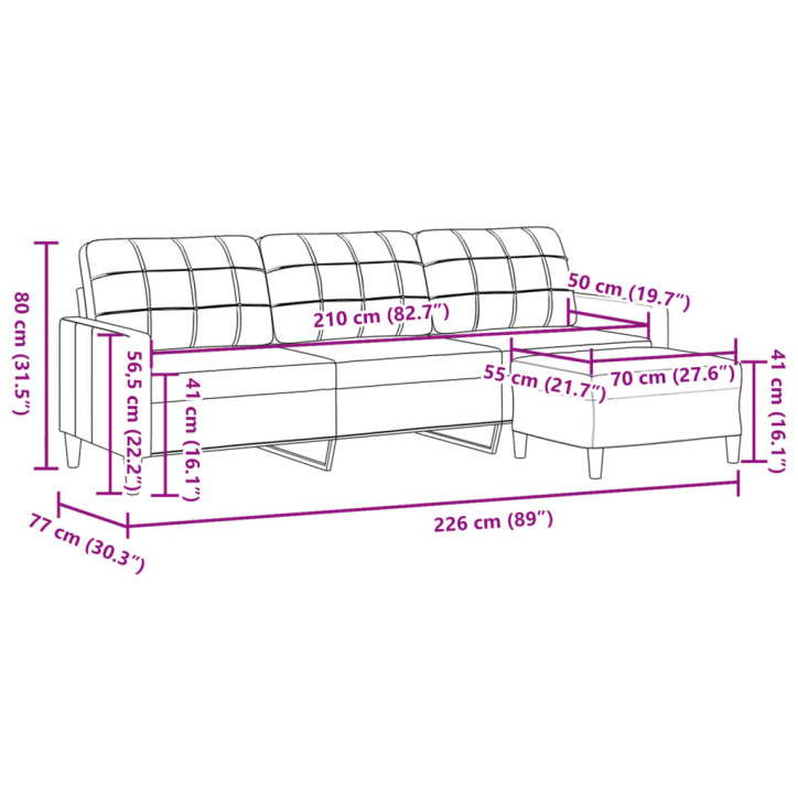 Trivietė sofa su pakoja, tamsiai pilkos spalvos, 210cm, audinys