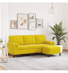 Trivietė sofa su pakoja, geltonos spalvos, 180cm, aksomas