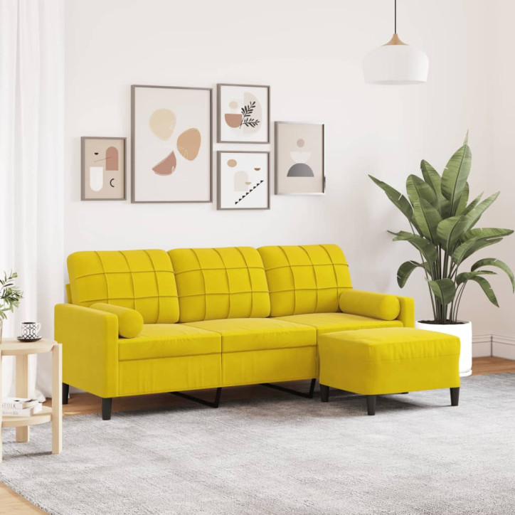 Trivietė sofa su pakoja, geltonos spalvos, 180cm, aksomas