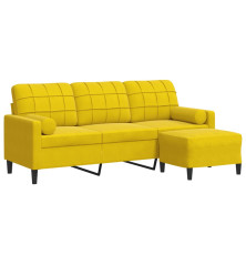 Trivietė sofa su pakoja, geltonos spalvos, 180cm, aksomas