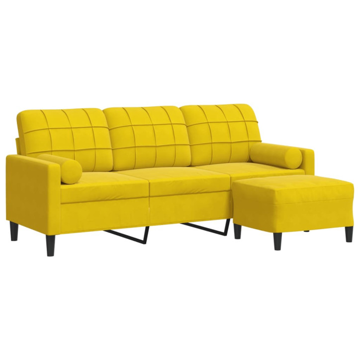 Trivietė sofa su pakoja, geltonos spalvos, 180cm, aksomas