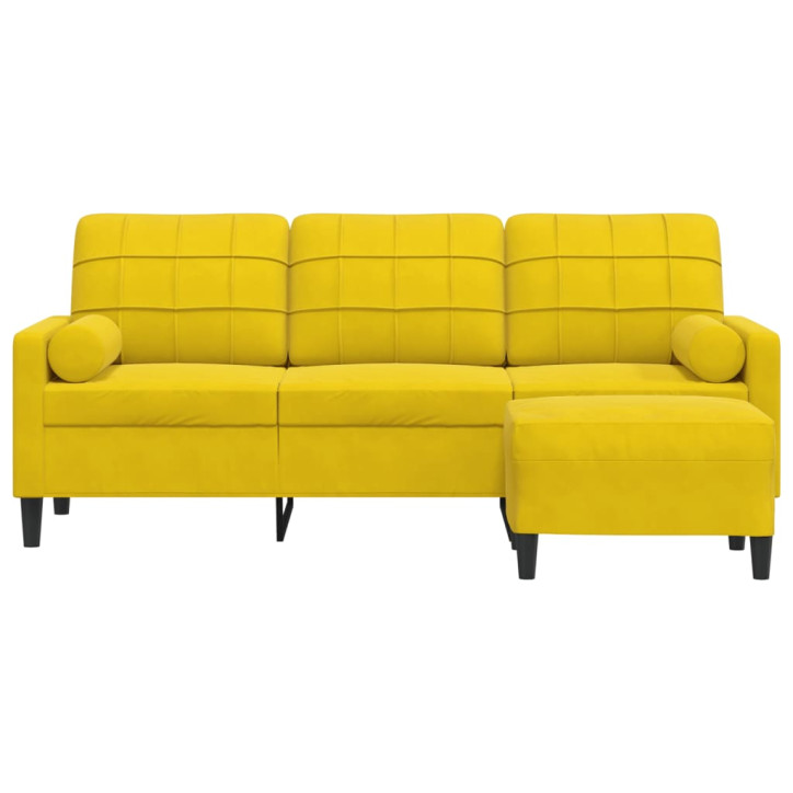 Trivietė sofa su pakoja, geltonos spalvos, 180cm, aksomas