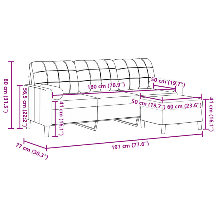 Trivietė sofa su pakoja, geltonos spalvos, 180cm, aksomas