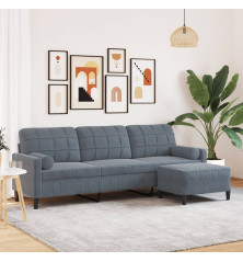 Trivietė sofa su pakoja, tamsiai pilkos spalvos, 210cm, aksomas