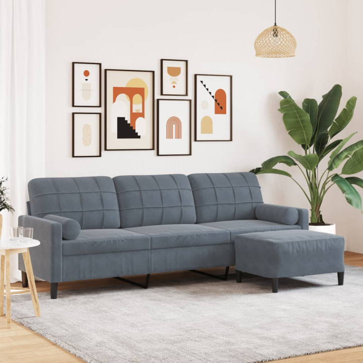 Trivietė sofa su pakoja, tamsiai pilkos spalvos, 210cm, aksomas