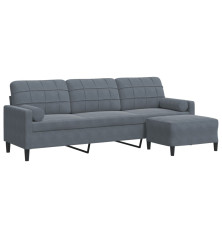 Trivietė sofa su pakoja, tamsiai pilkos spalvos, 210cm, aksomas