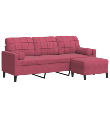 Trivietė sofa su pakoja, raudonojo vyno spalvos, 180cm, aksomas