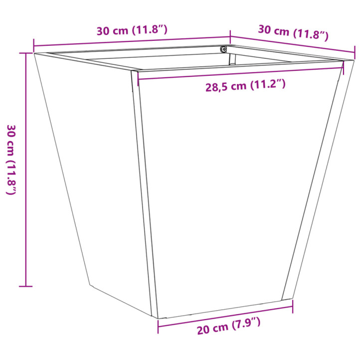 Sodo lovelis, 30x30x30cm, corten plienas