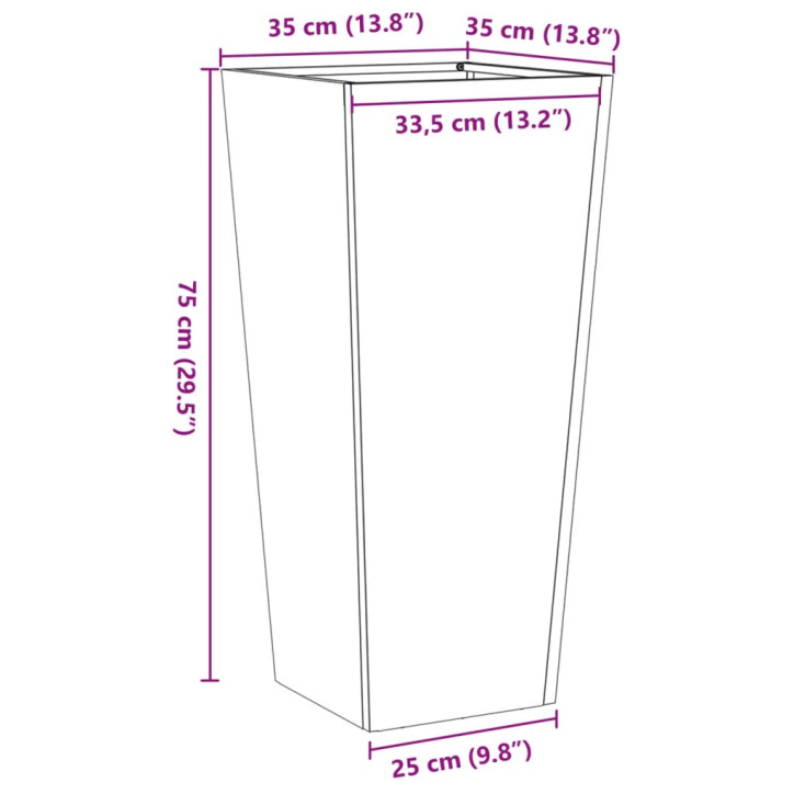 Sodo lovelis, 35x35x75cm, corten plienas