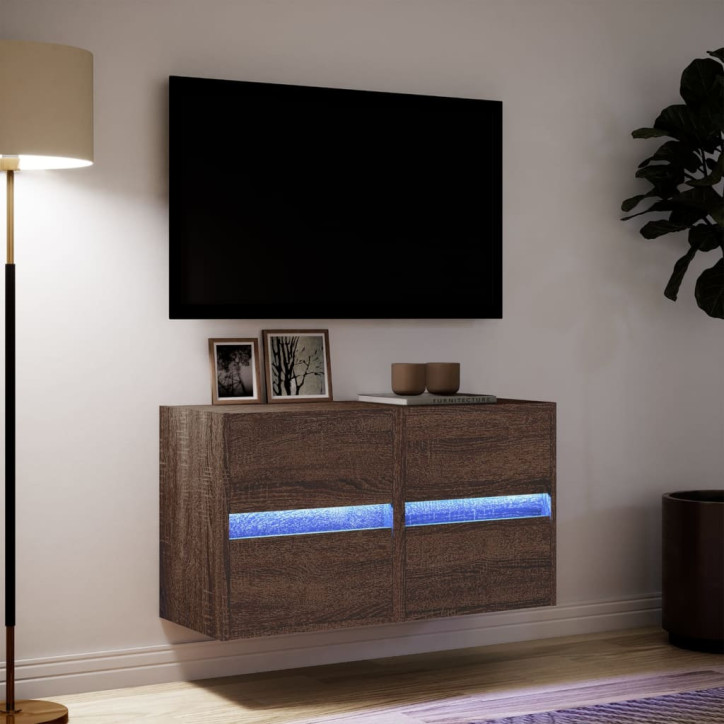 Sieninės TV spintelės su LED, 2vnt., rudos ąžuolo, 41x31x45cm