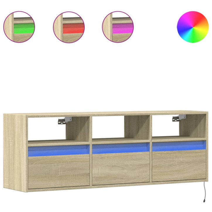 Sieninė TV spintelė su LED lemputėmis, ąžuolo, 130x31x45 cm