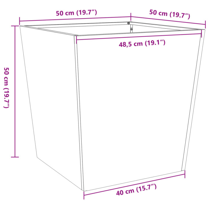 Sodo lovelis, 50x50x50cm, corten plienas