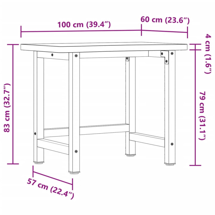 Darbastalis, 100x(55-60)x83cm, bukmedžio medienos masyvas