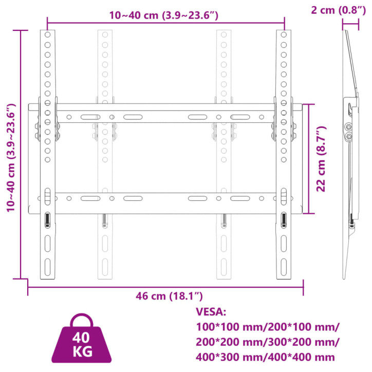 Sieninis televizoriaus laikiklis 26-63 colių ekranui, 40kg