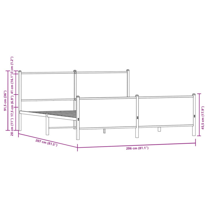 Lovos rėmas be čiužinio, dūminio ąžuolo, 200x200cm, metalas