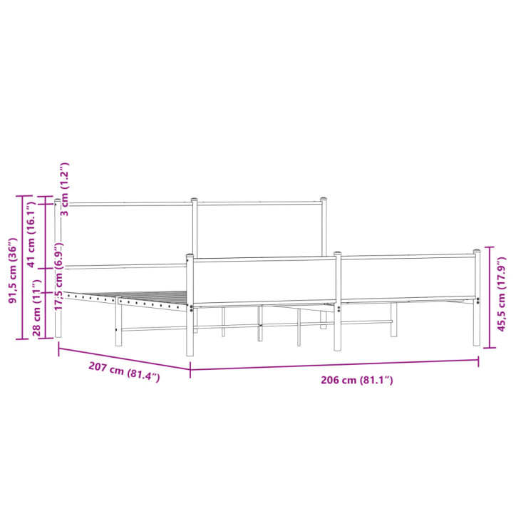 Lovos rėmas be čiužinio, dūminio ąžuolo, 200x200cm, metalas