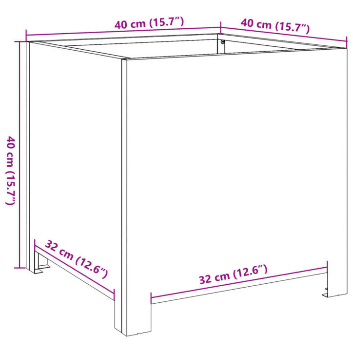 Sodo lovelis, 40x40x40cm, corten plienas