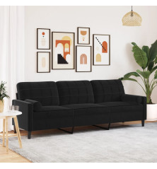 Trivietė sofa su pagalvėlėmis, juodos spalvos, 210cm, aksomas