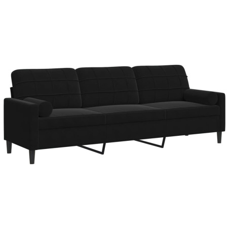 Trivietė sofa su pagalvėlėmis, juodos spalvos, 210cm, aksomas