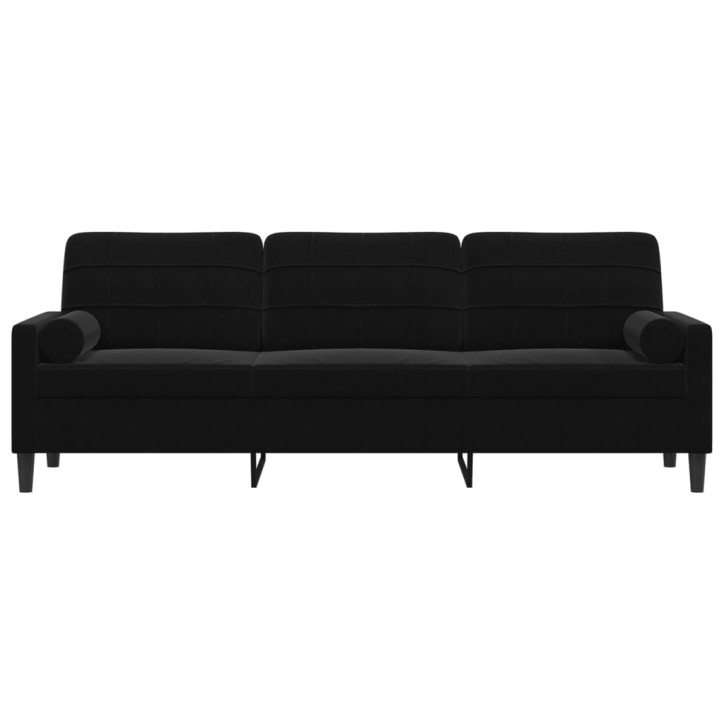 Trivietė sofa su pagalvėlėmis, juodos spalvos, 210cm, aksomas