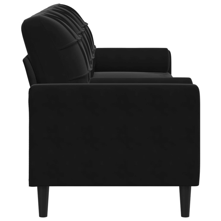 Trivietė sofa su pagalvėlėmis, juodos spalvos, 210cm, aksomas