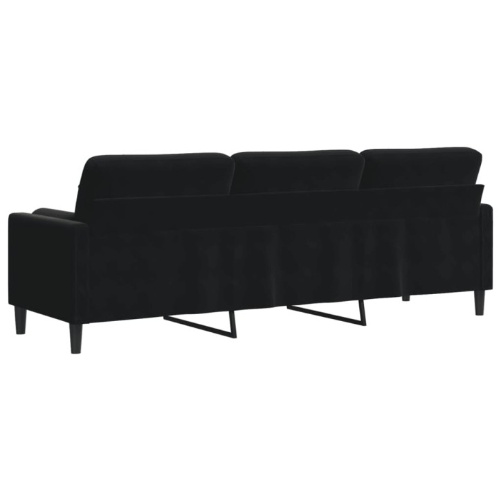 Trivietė sofa su pagalvėlėmis, juodos spalvos, 210cm, aksomas