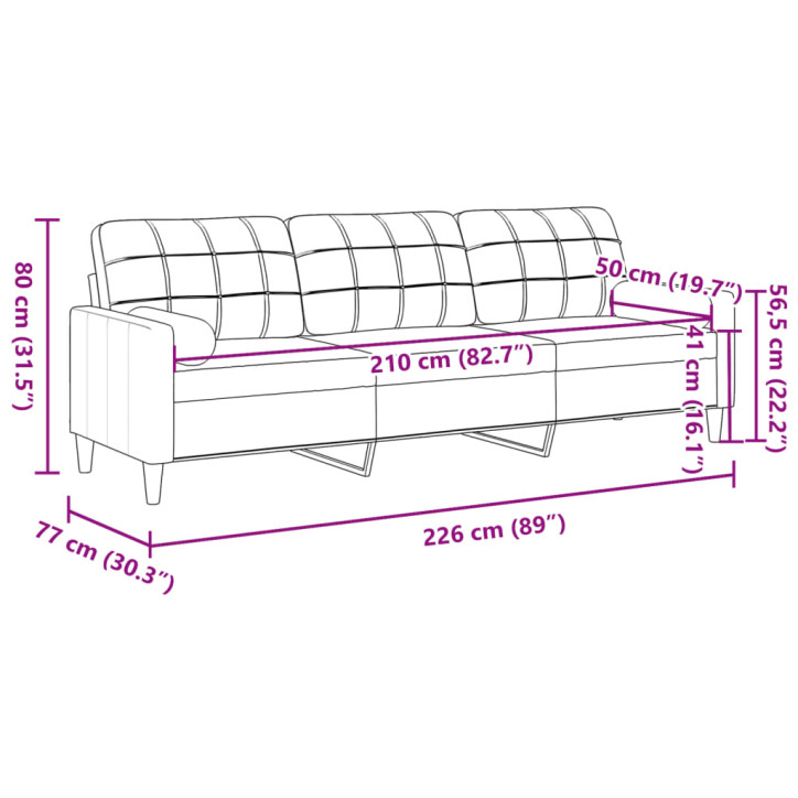 Trivietė sofa su pagalvėlėmis, juodos spalvos, 210cm, aksomas