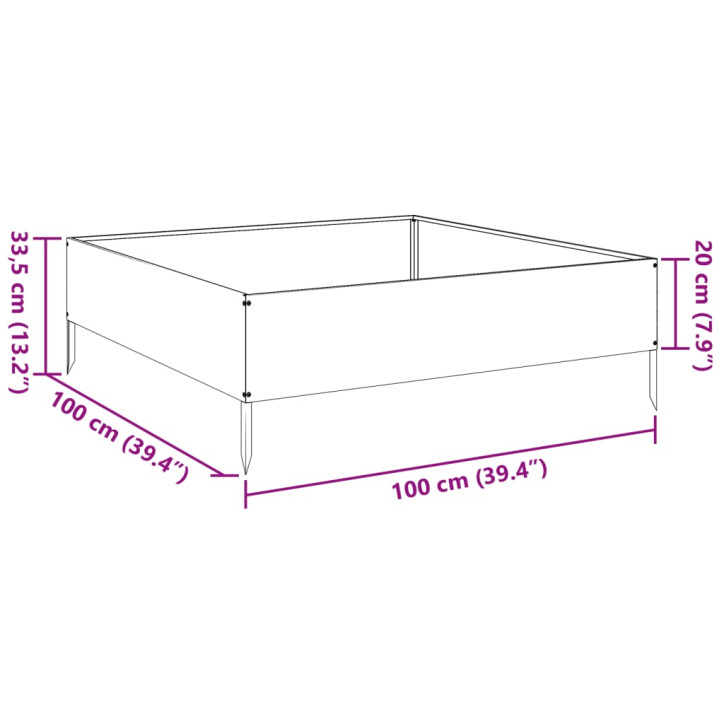 Aukštas sodo lovelis, 100x100x33,5cm, galvanizuotas plienas