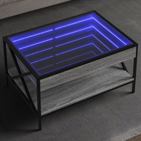 Kavos staliukas su Infinity LED lemputėmis, pilkas, 70x50x38cm