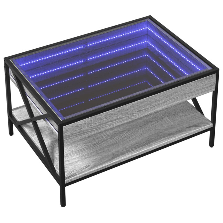 Kavos staliukas su Infinity LED lemputėmis, pilkas, 70x50x38cm