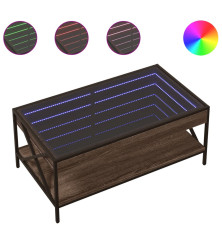 Kavos staliukas su Infinity LED lemputėmis, rudas, 90x50x38cm