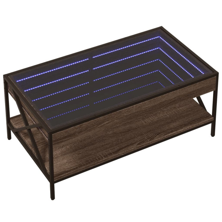 Kavos staliukas su Infinity LED lemputėmis, rudas, 90x50x38cm