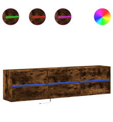 Sieninė TV spintelė su LED lemputėmis, dūminė, 180x31x45cm