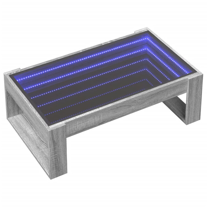 Kavos staliukas su Infinity LED lemputėmis, pilkas, 90x53x30cm