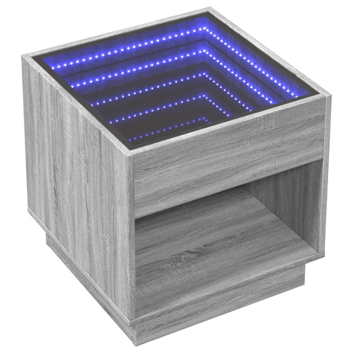 Kavos staliukas su Infinity LED lemputėmis, pilkas, 50x50x50cm