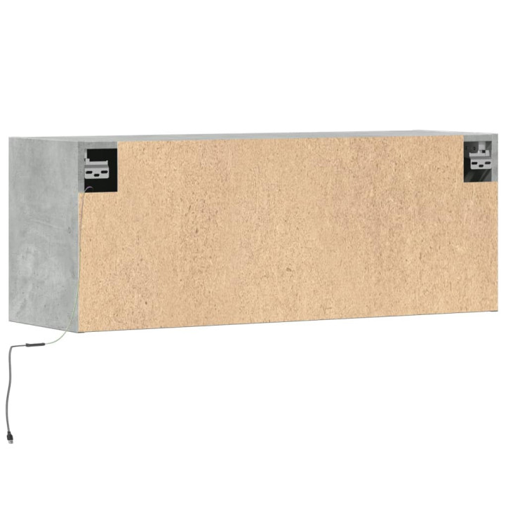 Sieninė TV spintelė su LED lemputėmis, betono, 100x31x35cm