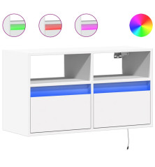 Sieninė TV spintelė su LED lemputėmis, balta, 80x31x45cm